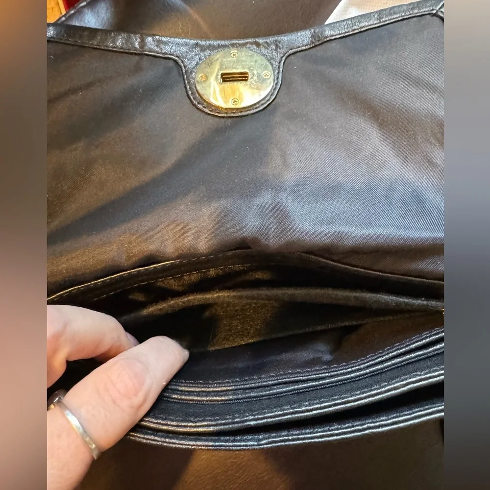 Tory Burch Black Leather Clutch with Gold Accents